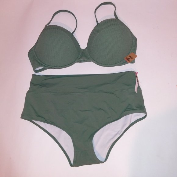Victoria Secret PINK Swim Bikini XXL Green Push Up High Waist‎ Cheeky Shortie - Picture 10 of 14